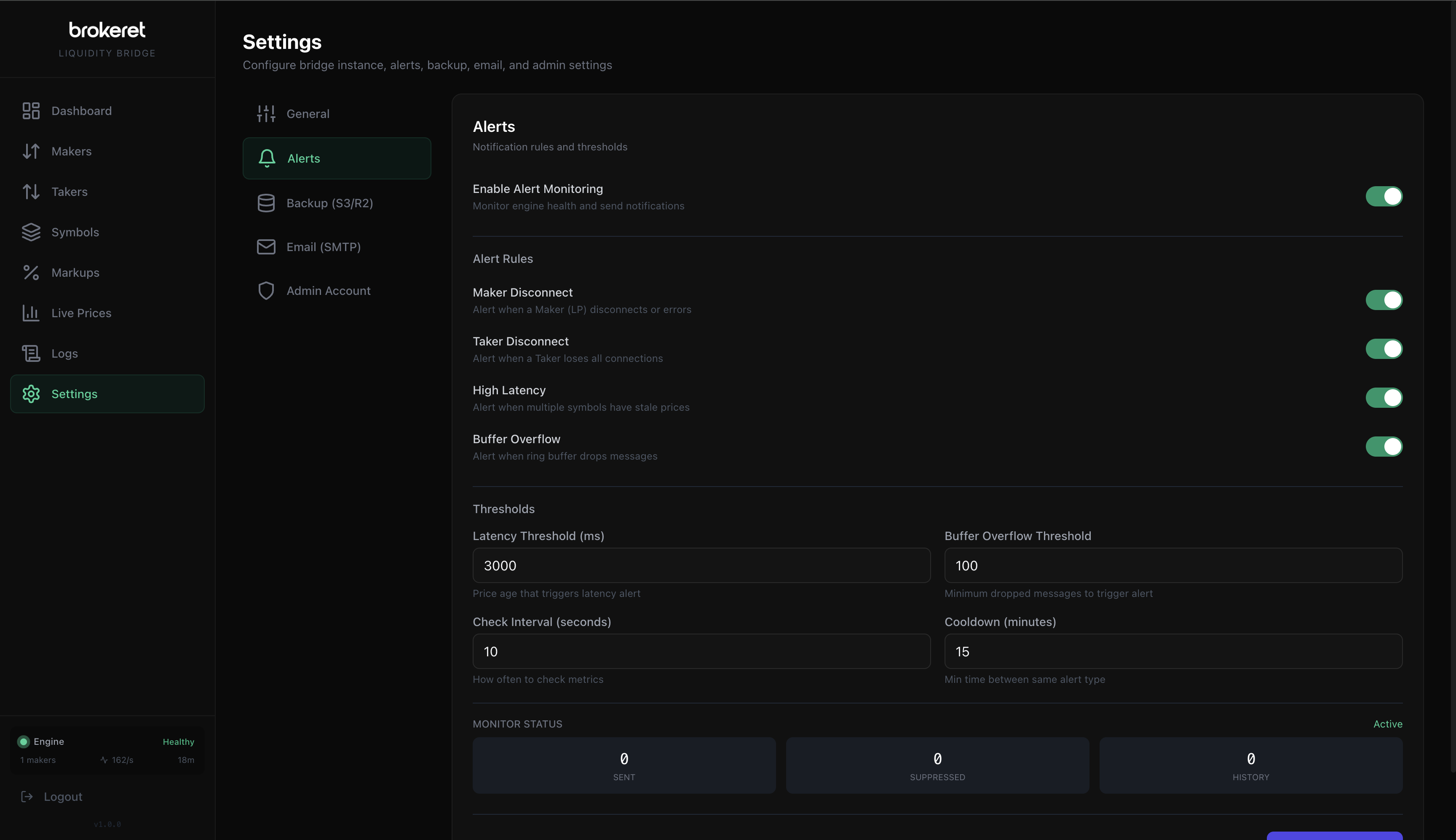 XiroLink Smart Alerts configuration panel