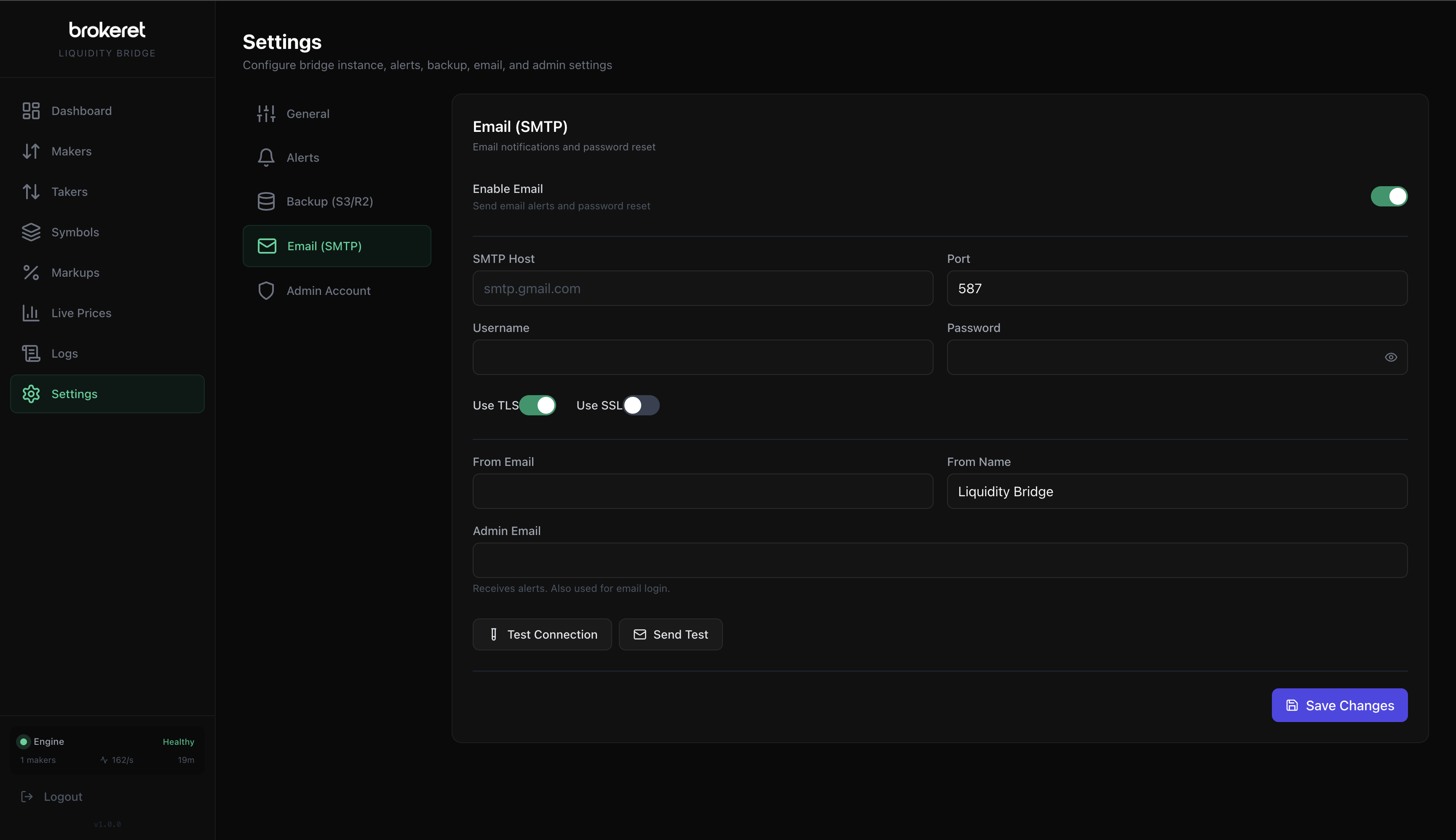 XiroLink Email Notifications configuration panel